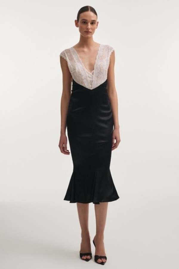 NAIA SILK MIDI DRESS BLACK