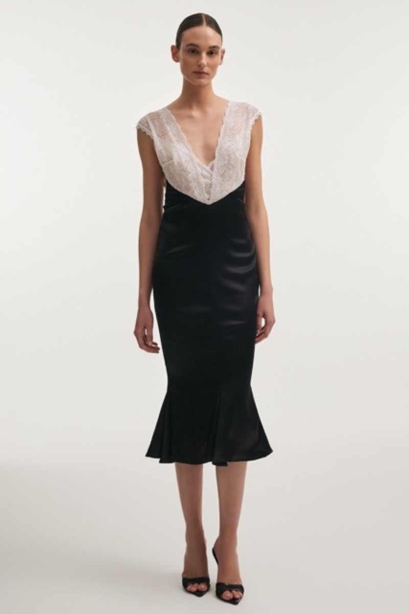 NAIA SILK MIDI DRESS BLACK
