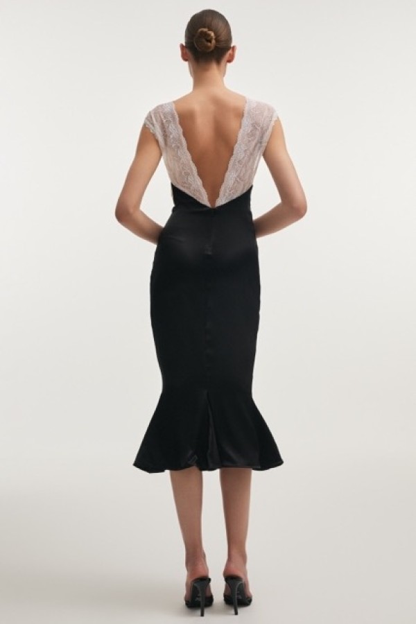 NAIA SILK MIDI DRESS BLACK