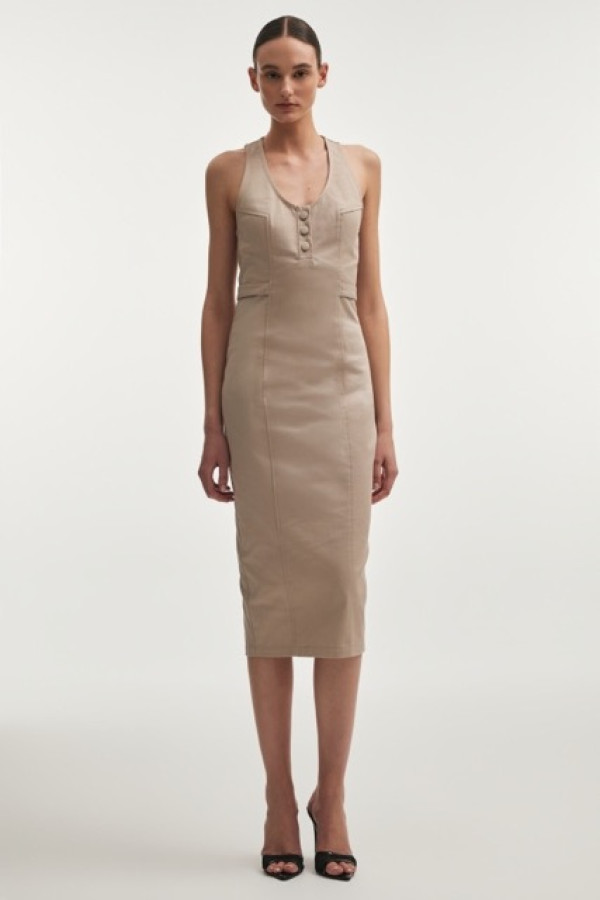 MUSE MIDI COTTON DRESS GREIGE
