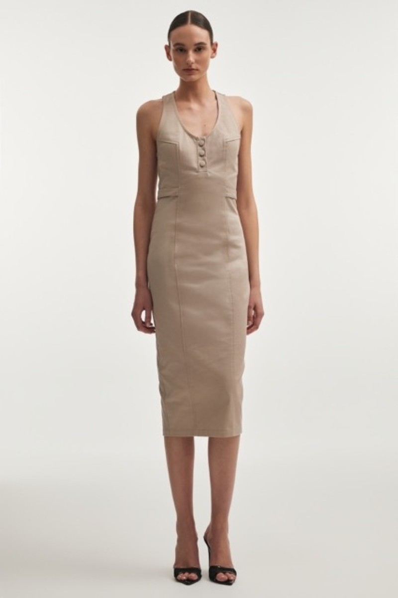 MUSE MIDI COTTON DRESS GREIGE