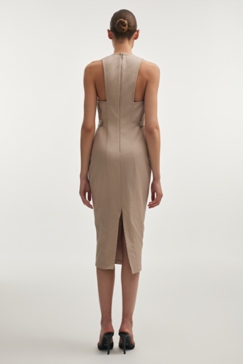MUSE MIDI COTTON DRESS GREIGE