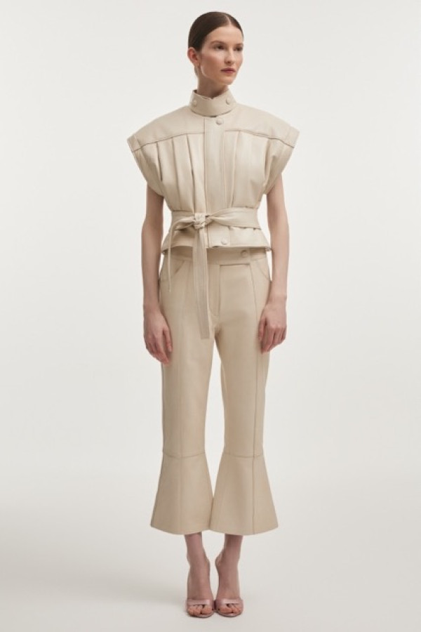 TEMPEST LEATHER CAPRI TROUSERS OFFWHITE