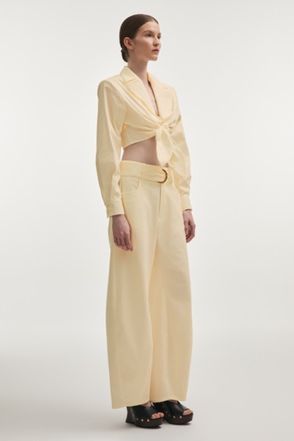 PURE BARREL TROUSERS BUTTER YELLOW BELT DETAILS 