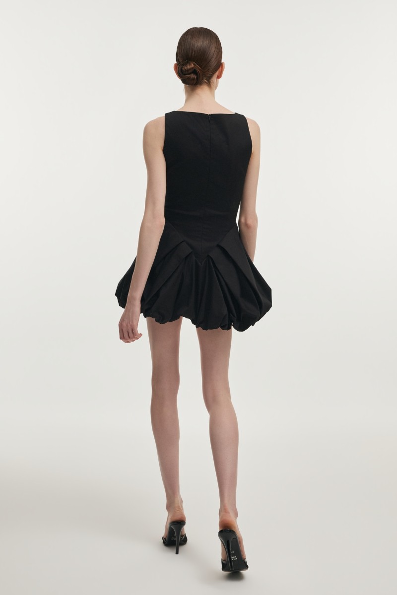 Hibiscus Bubble Mini Dress Black