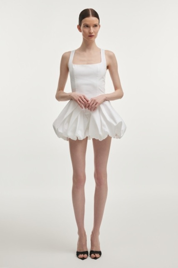 HIBISCUS BUBBLE MINI POPLIN DRESS WHITE