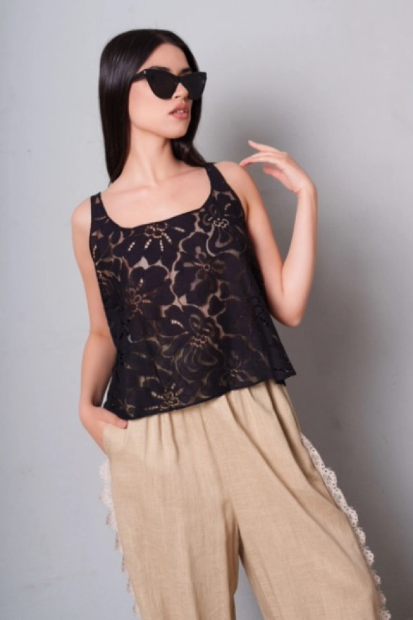 LACE THALO TOP BLACK
